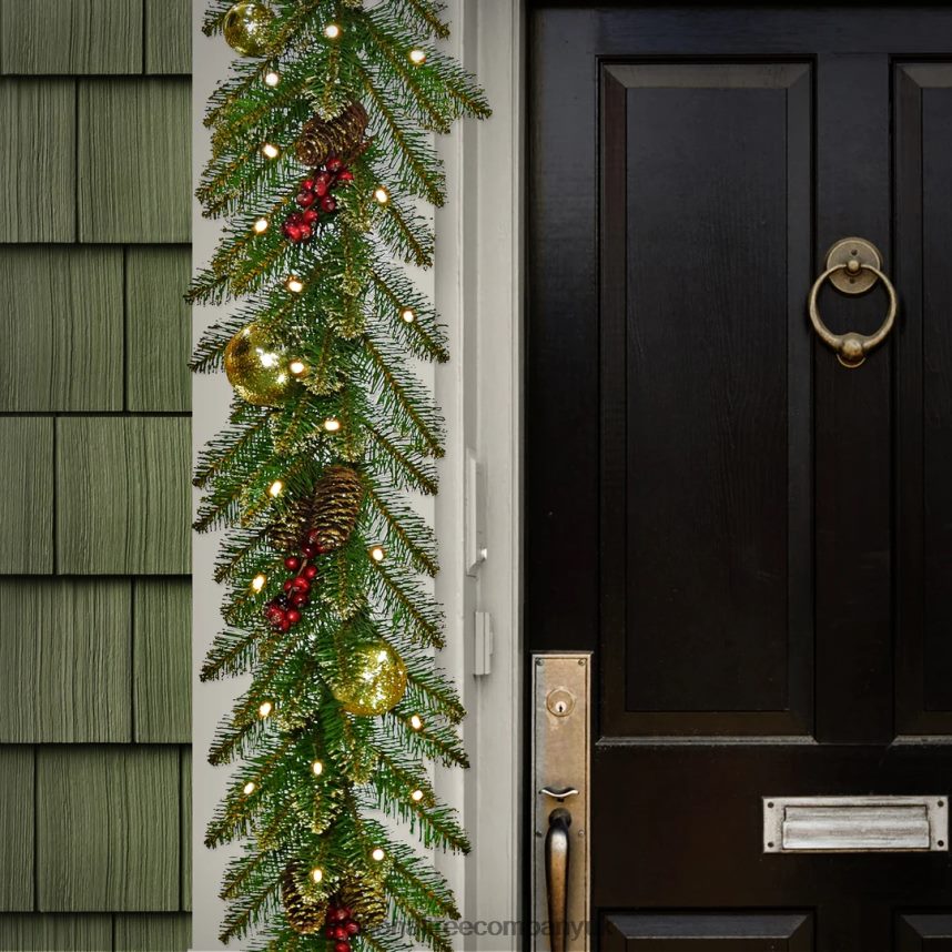 Greenery | National Tree Company Pre-Lit Artificial Christmas Garland Green Dunhill Fir Decorated With Pine Cones Frosted Branches Berry Clusters Battery Operated Christmas Collection 9 Feet F